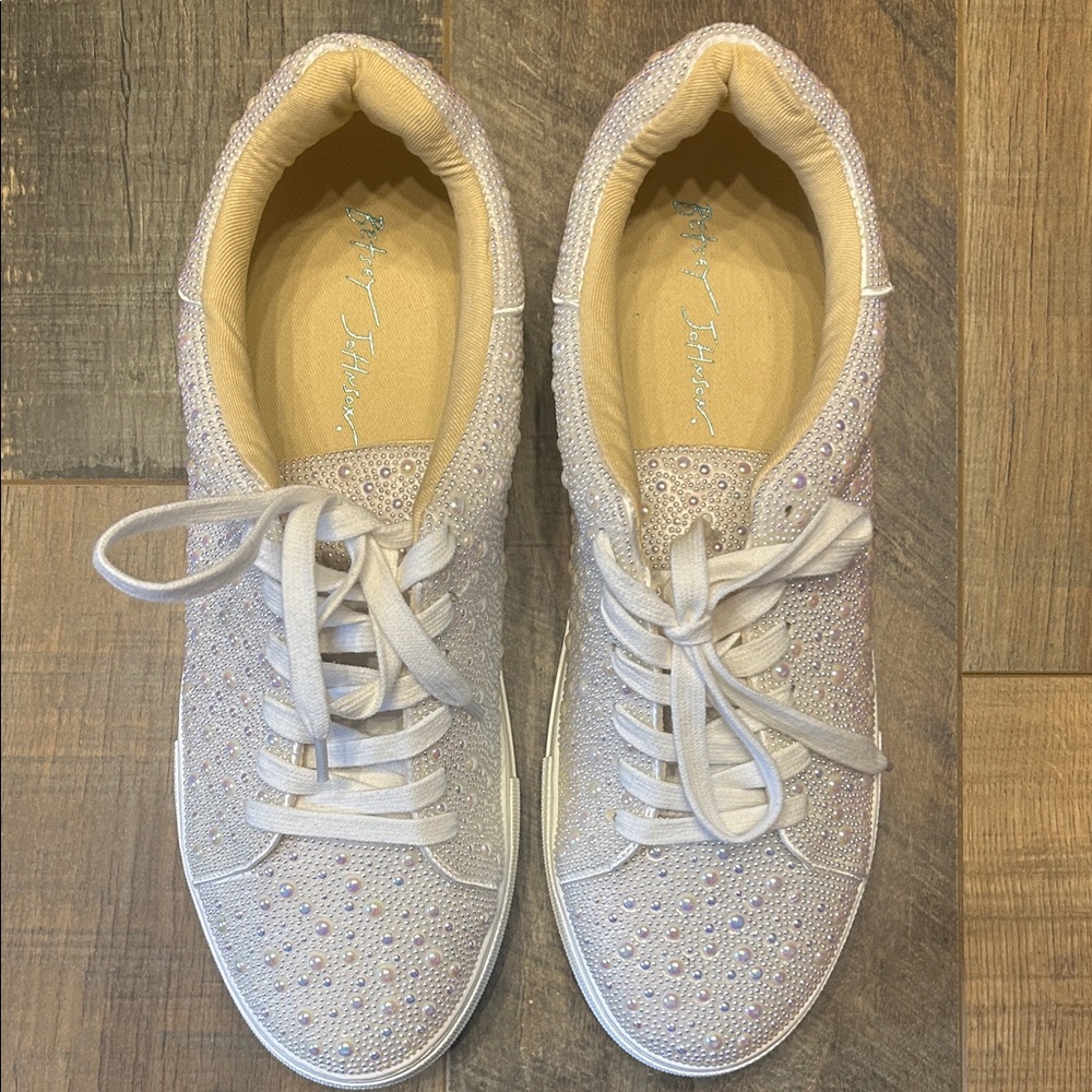 White Iridescent Pearl Betsey Johnson Sneakers